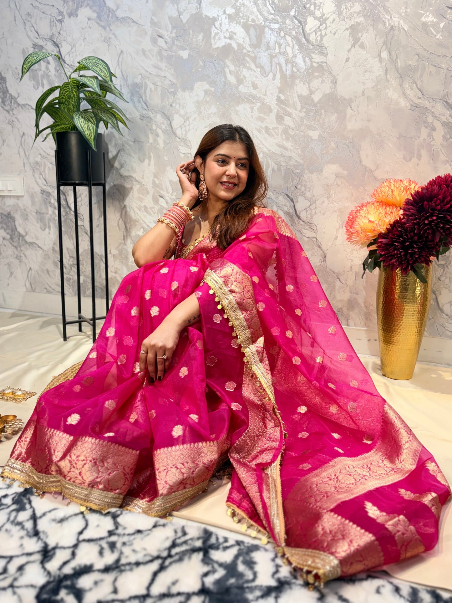 Noorani Tissue Saree (Magenta)