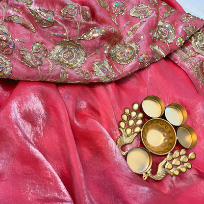 Mahira Tissue Saree (Pink)
