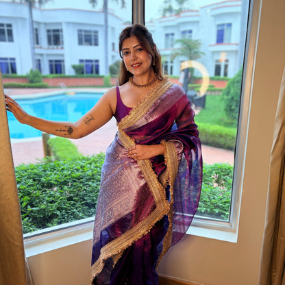 Pearl Banarasi Tissue Silk Saree (Lavender)