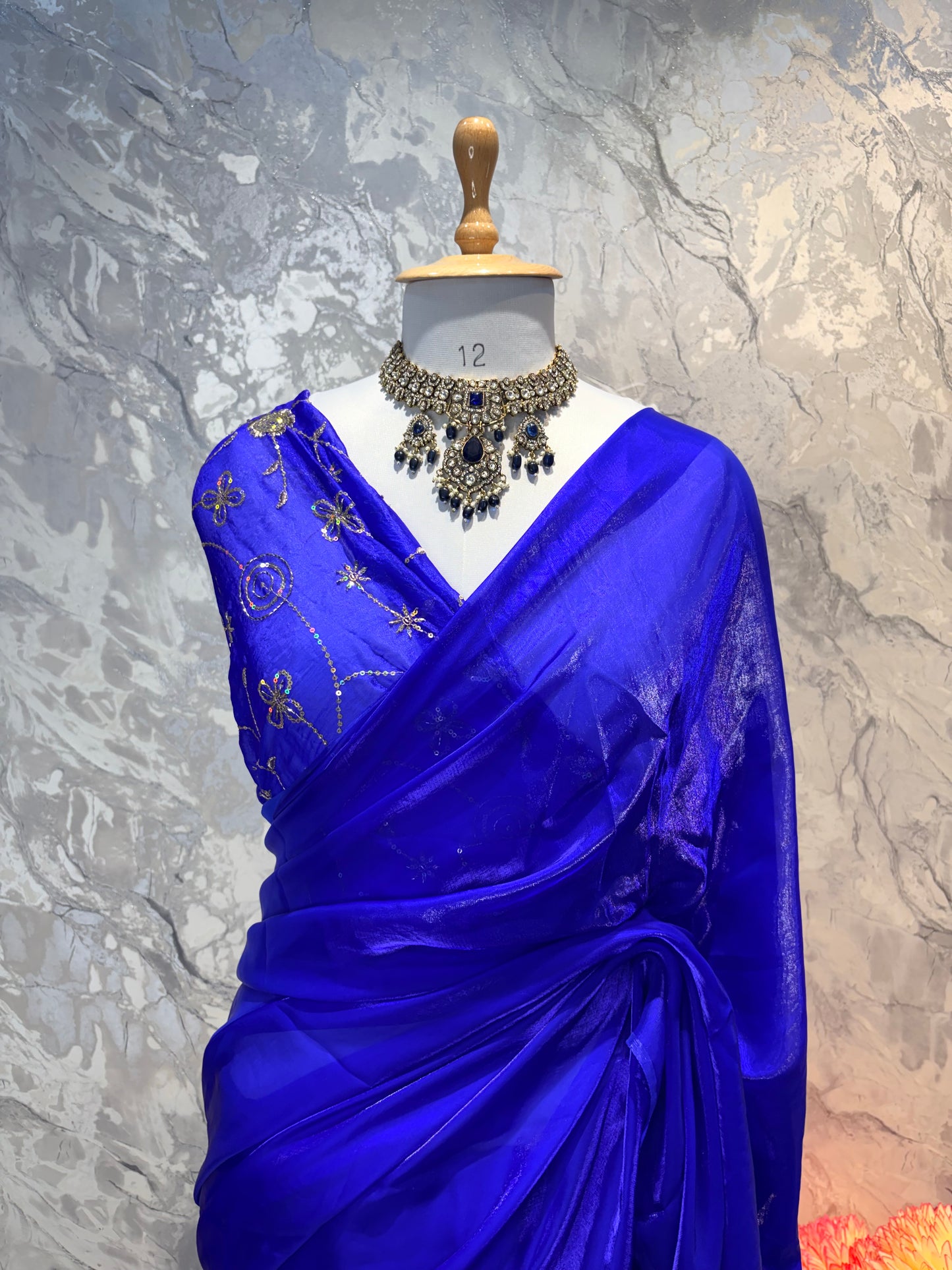 Mahira Tissue Saree (Royal Blue)