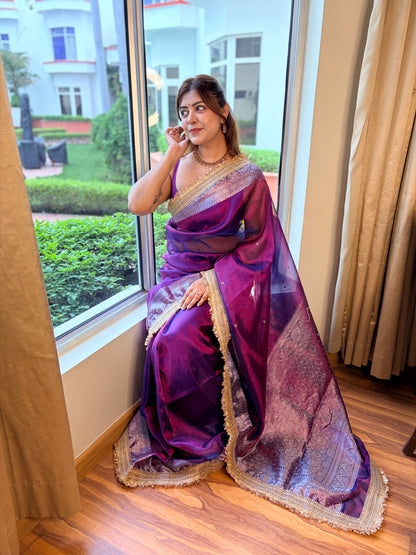 Pearl Banarasi Tissue Silk Saree (Lavender)