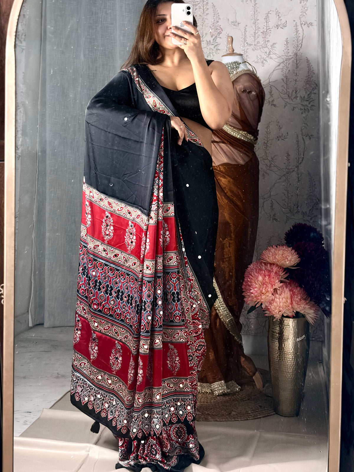 Sharada Mirror Ajrakh Saree