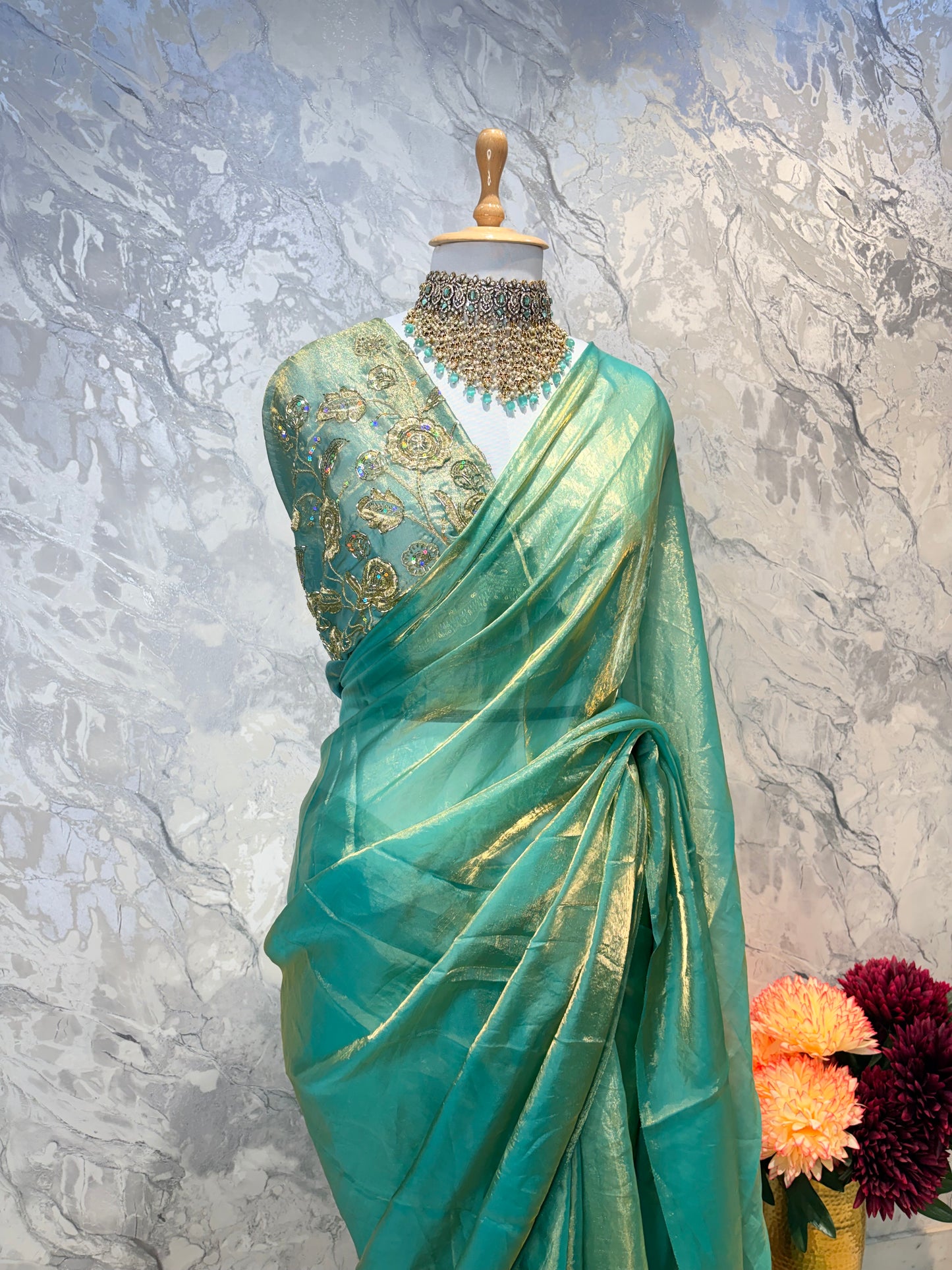 Mahira Tissue Saree (Teal)