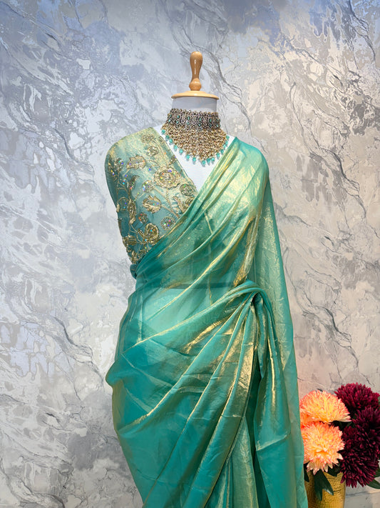 Mahira Tissue Saree (Teal)
