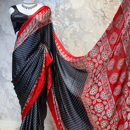 Zarmina Ajrakh Silk Saree