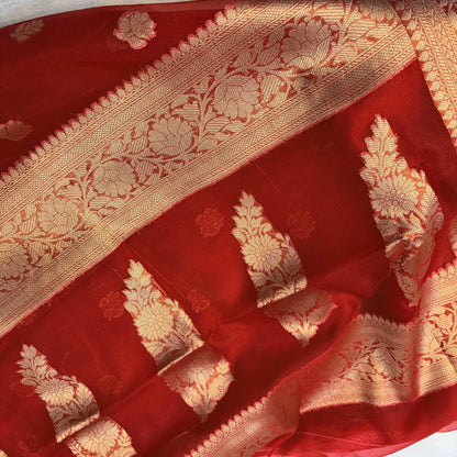 Noorani Tissue Saree (Red)