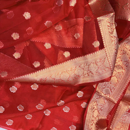 Noorani Tissue Saree (Red)