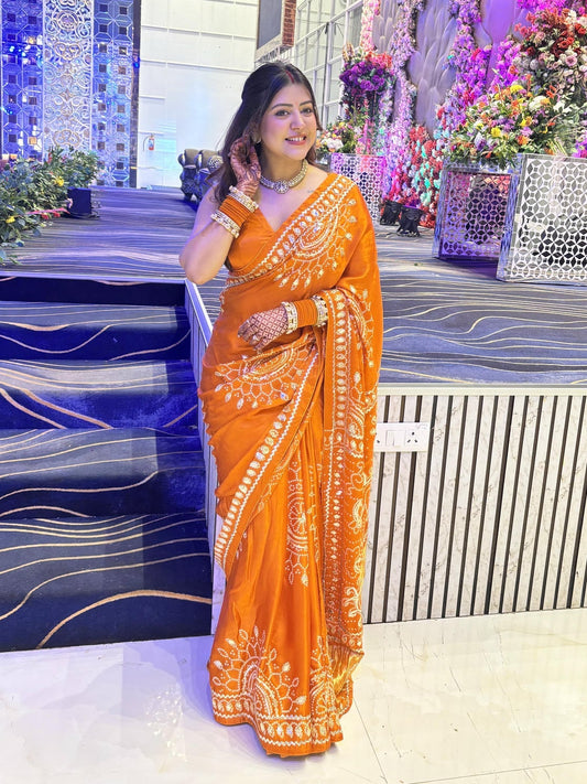Meher Bandhani Tissue Saree (Orange)
