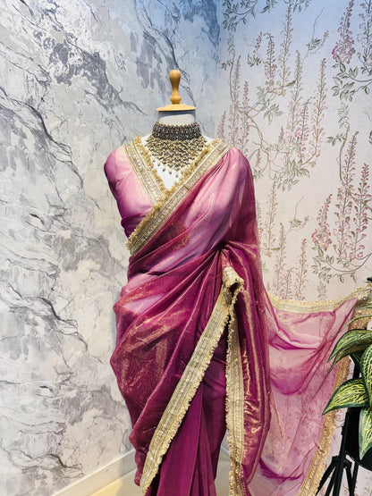Zariya Tissue Saree (Pink)