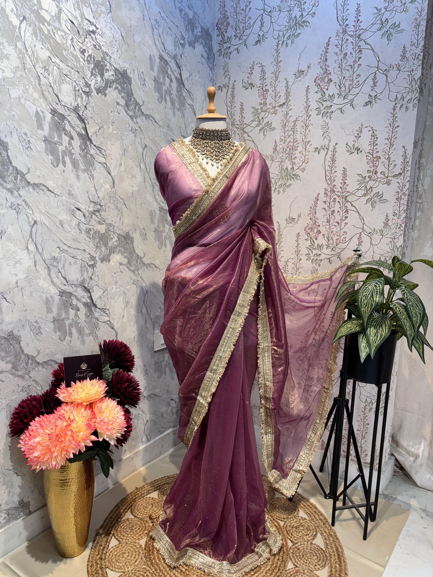 Zariya Tissue Saree (Pink)