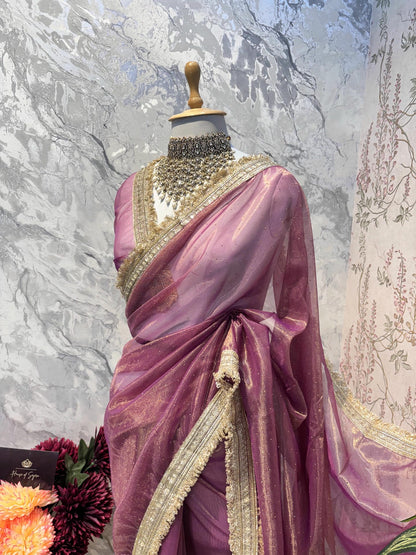 Zariya Tissue Saree (Pink)