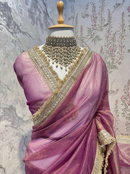 Zariya Tissue Saree (Pink)