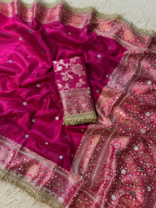 Mirror Banarasi Tissue Silk Saree – Magenta