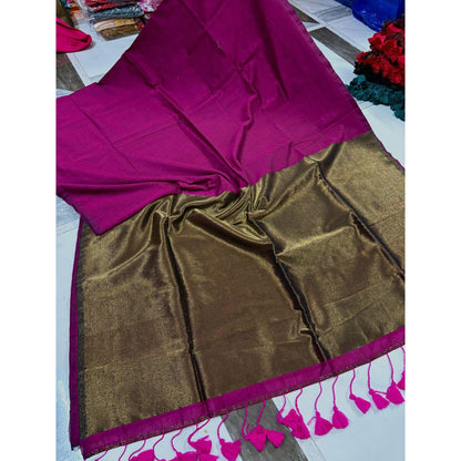 Magenta Gilded Khadi Cotton Saree