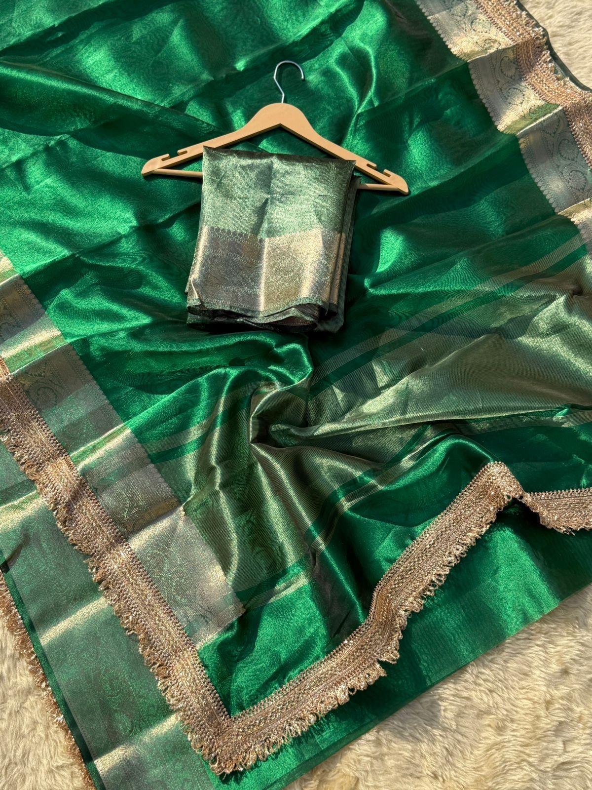 Maharani Banarasi Tissue Silk Saree – Emerald