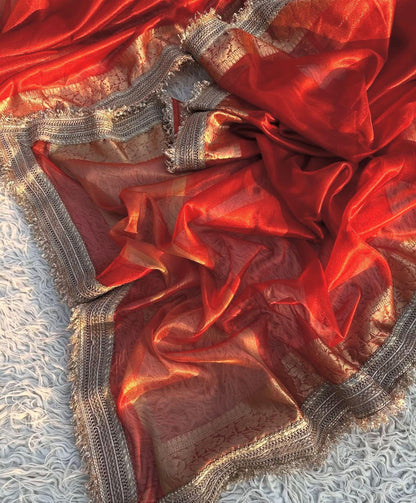 Maharani Banarasi Tissue Silk Saree – Saffron