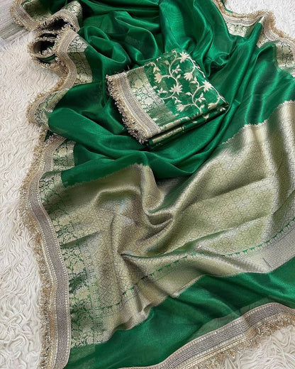 Maharani Brocade Banarasi Tissue Silk Saree – Jade