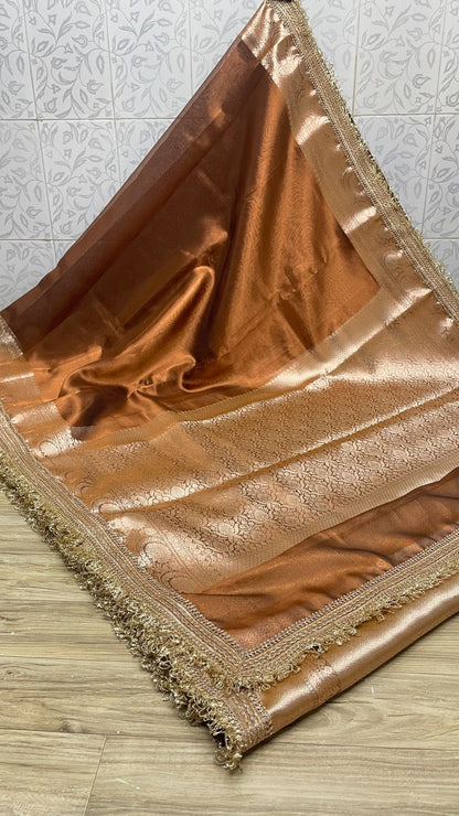 Maharani Brocade Banarasi Tissue Silk Saree – Rust