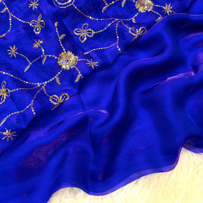 Mahira Tissue Saree (Royal Blue)