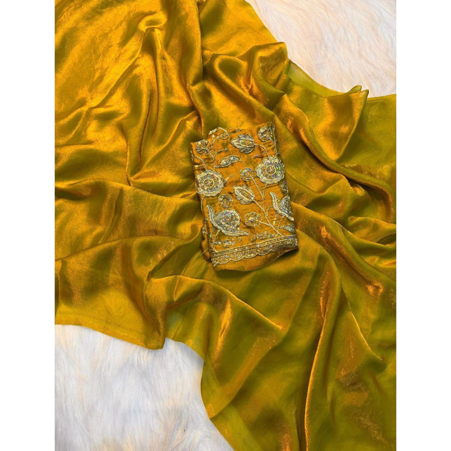 Mahira Tissue Saree (Mustard Gold)