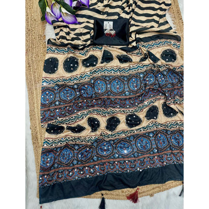Midnight Ajrakh Saree