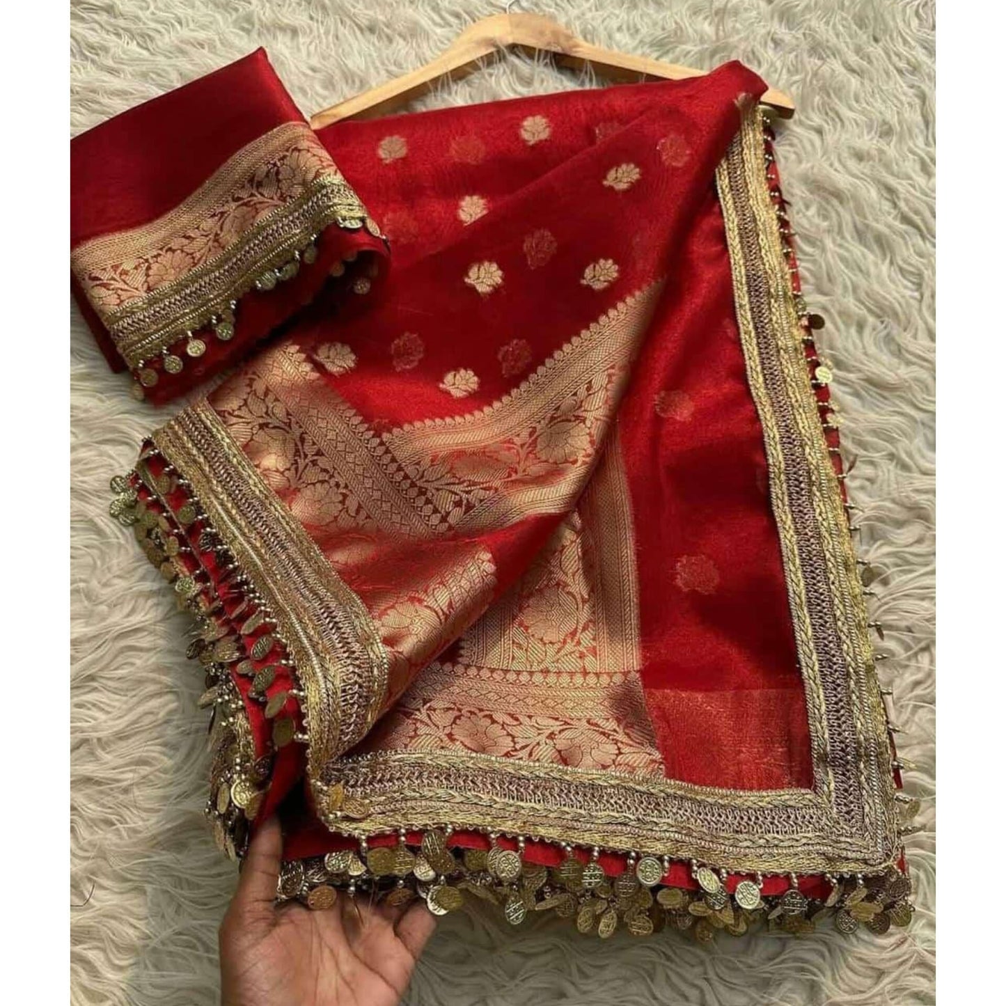 Noorani Tissue Saree (Red)