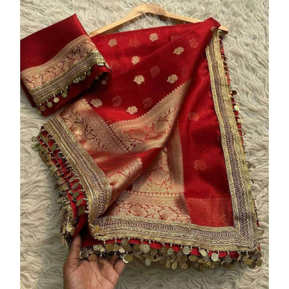 Noorani Tissue Saree (Red)