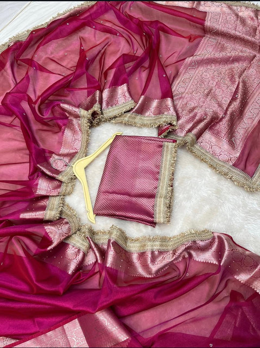 Pearl Banarasi Tissue Silk Saree (Blush)