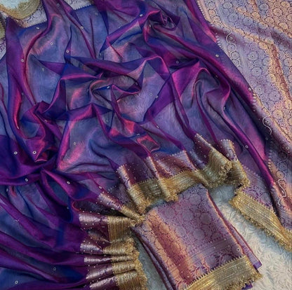 Pearl Banarasi Tissue Silk Saree (Lavender)