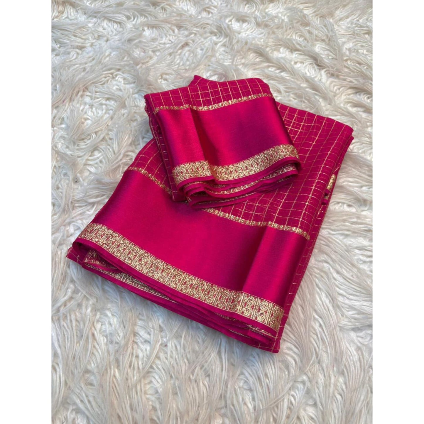 Pink Checkered Crepe Saree