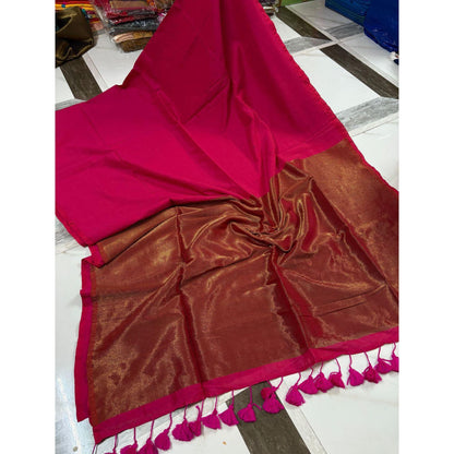 Pink Gilded Khadi Cotton Saree