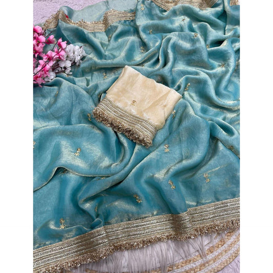 Zariya Tissue Saree (Cyan)