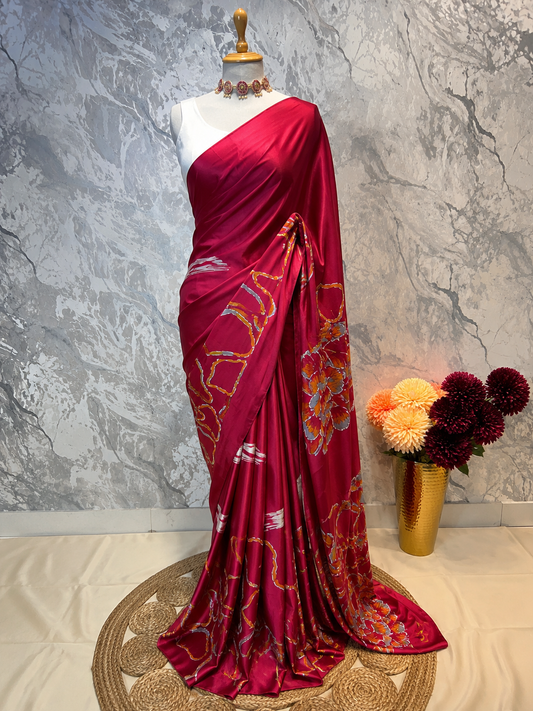 Crimson Digital Satin Saree