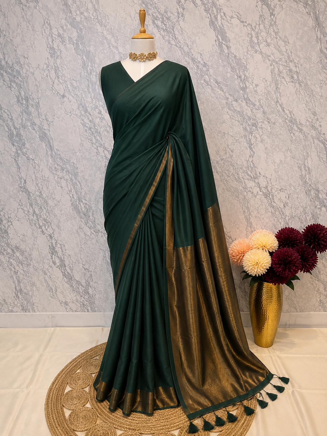Green Gilded Khadi Cotton Saree