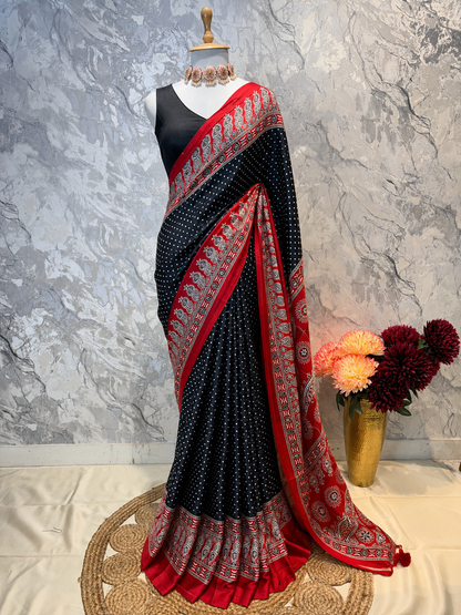 Zarmina Ajrakh Silk Saree