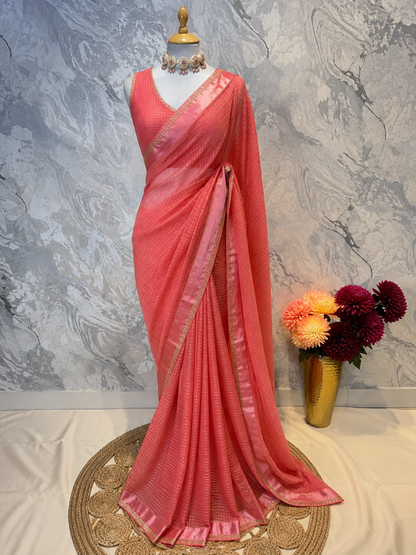 Blush Checkered Tissue Silk Saree