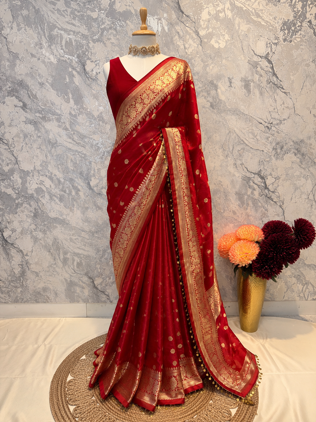 Noorani Tissue Saree (Red)