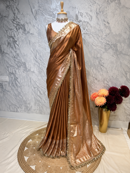 Maharani Brocade Banarasi Tissue Silk Saree – Rust