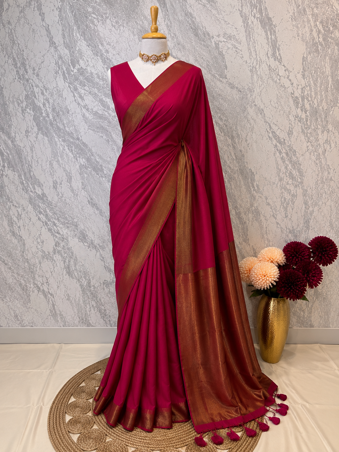 Pink Gilded Khadi Cotton Saree