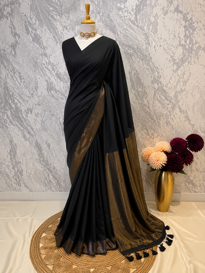 Black Gilded Khadi Cotton Saree