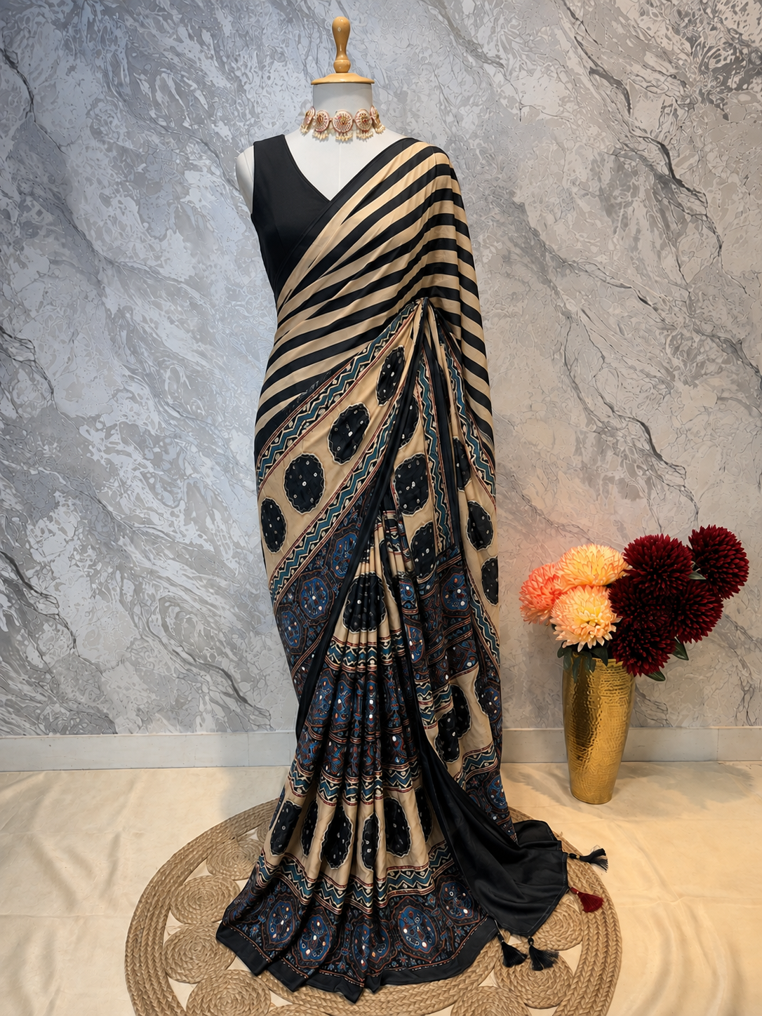 Midnight Ajrakh Saree