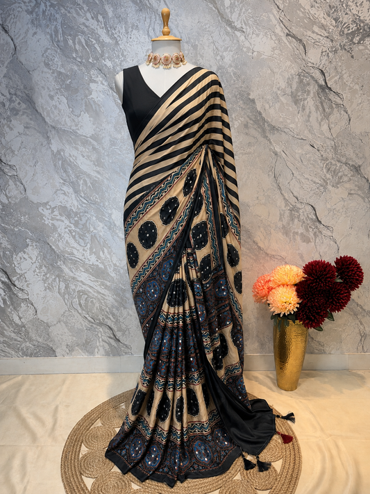 Midnight Ajrakh Saree