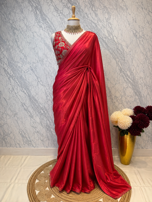 Mahira Tissue Saree (Red)