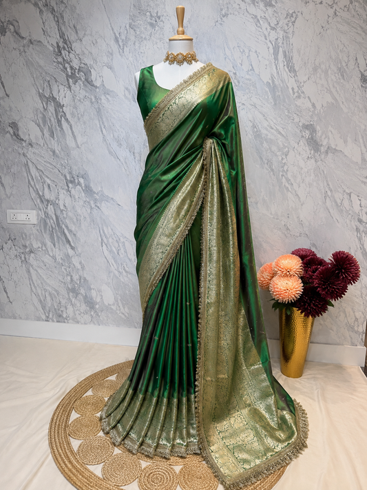 Pearl Banarasi Tissue Silk Saree (Emerald)