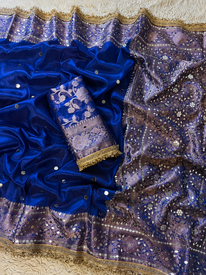 Mirror Banarasi Tissue Silk Saree – Blue
