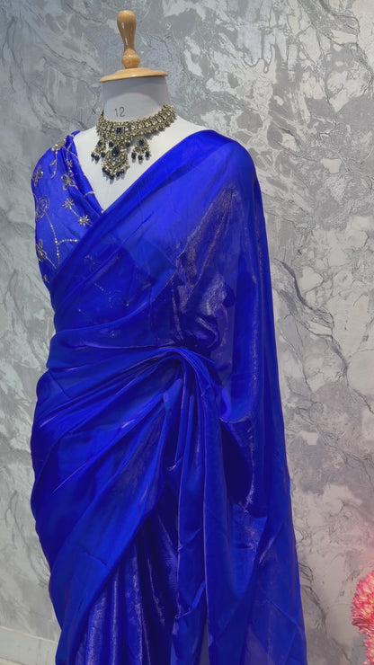 Mahira Tissue Saree (Royal Blue)